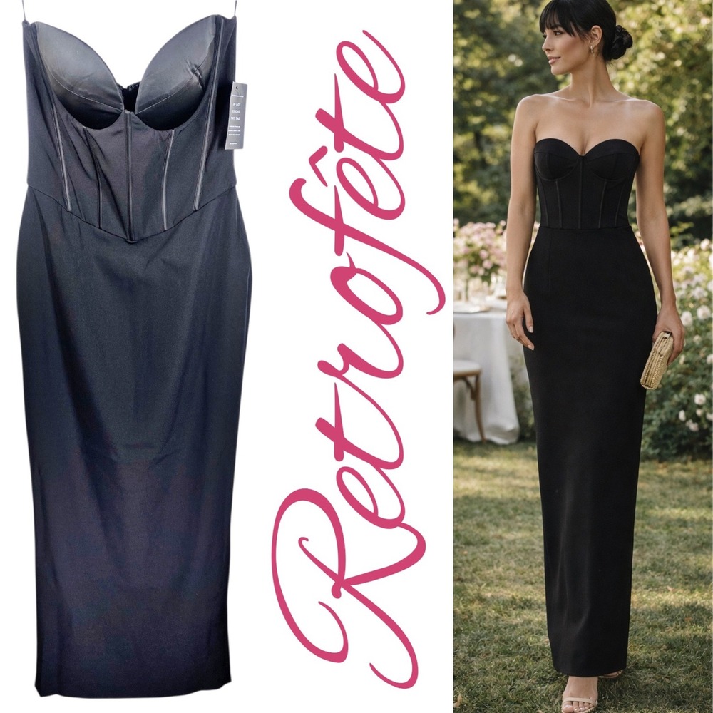 NWT Retrofête Luna‎ Corset Black Strapless Gown Boned Bustier Bombshell Dress, L